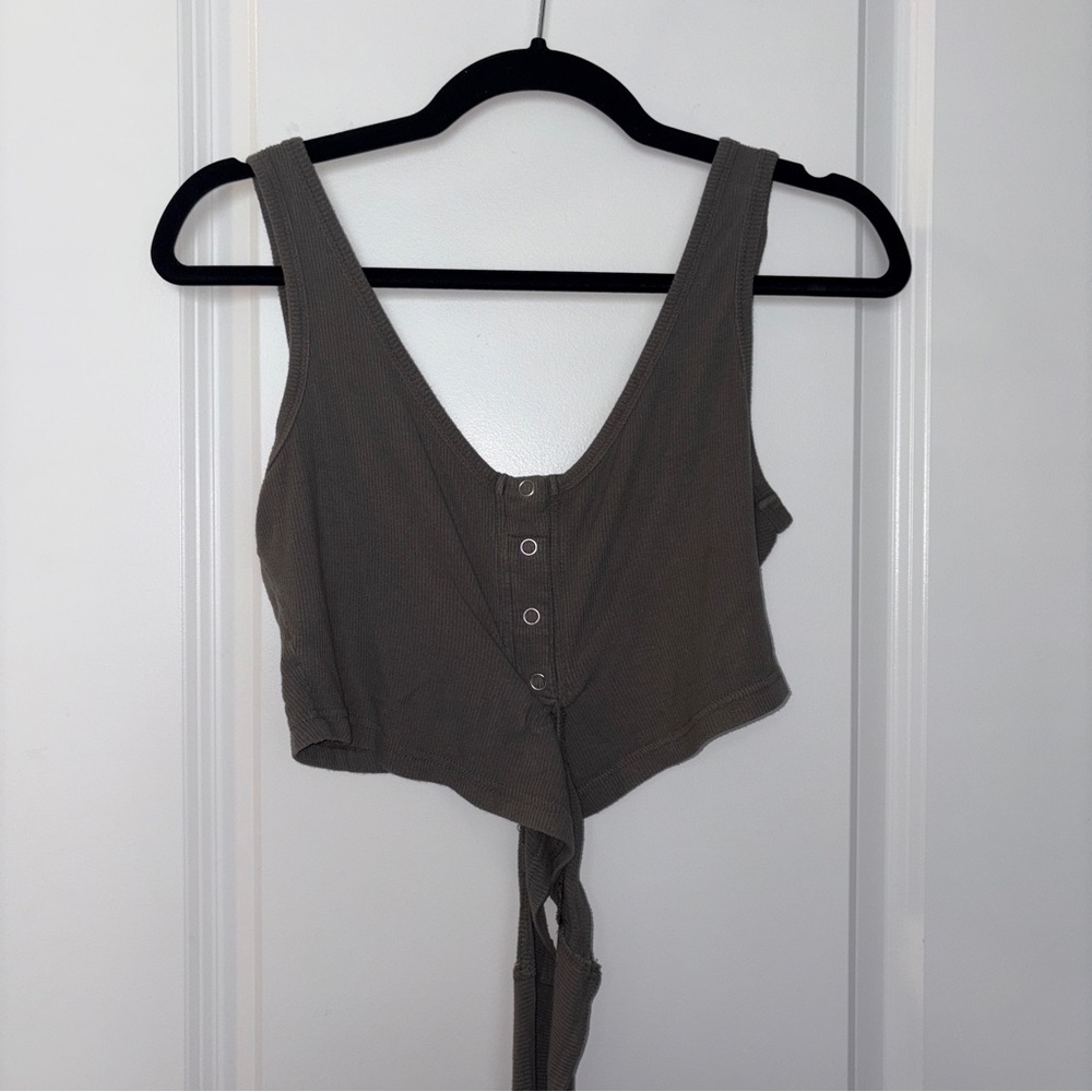 Women’s Windsor Army Green Button-Front Torso Tie Crop Top Size: L